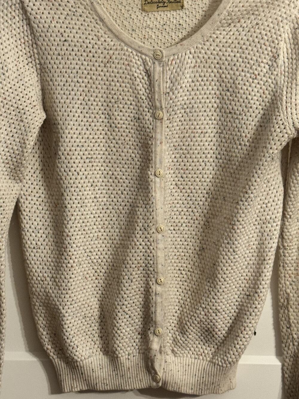 Maison Scotch Sweater Sz 1 White Waffle Knit Button Cardigan Womens Cotton